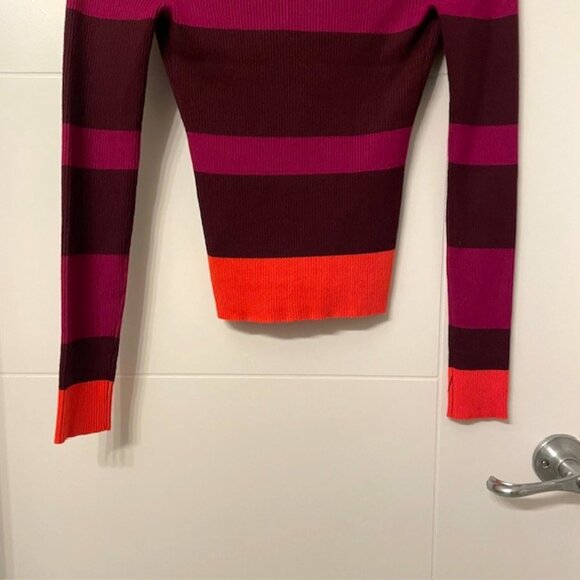 House of Harlow 1960 Ribbed Striped Colorblock Collared V-Neck Sweater Small - Picture 6 of 12